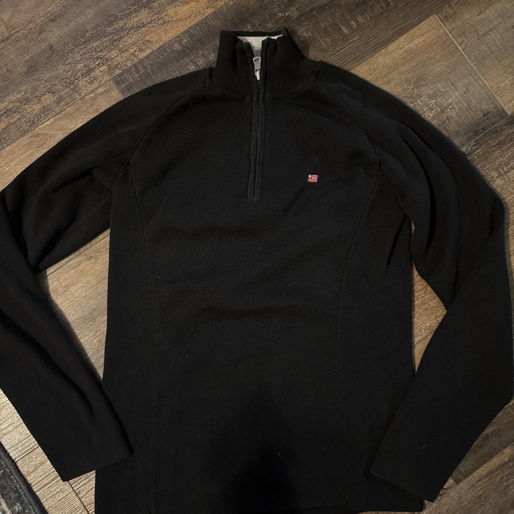 POLO JEANS COMPANY Men's Long Sleeve Black Size Large 1/4 Zip Preppy Flag Logo